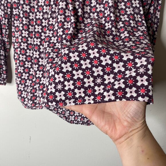 Ann Taylor Loft Purple Pink & White Flowy Blouse Long Sleeve Shirred Yoke XXSP - Picture 5 of 11